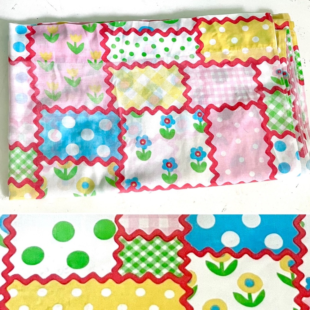 Vintage 60’s Sears Ric Rac Patch flower power mod full flat sheet